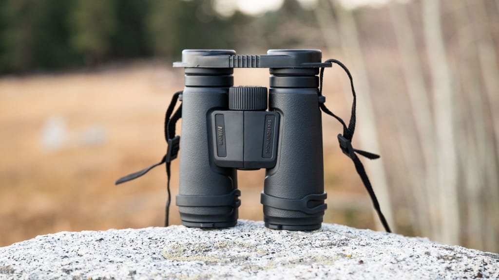 Sleek Nikon Monarch 8x42 binoculars with premium optics for exceptional clarity.
