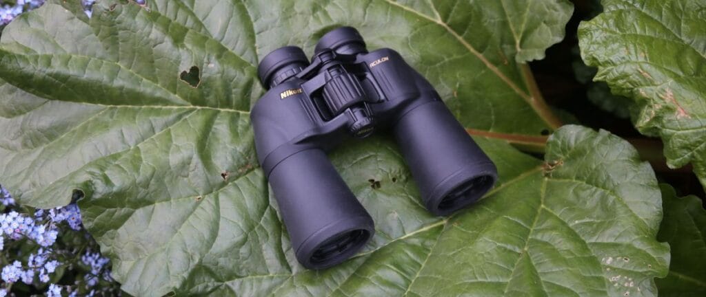 Powerful Nikon Aculon 10x50 binoculars with large 50mm objective lenses.
