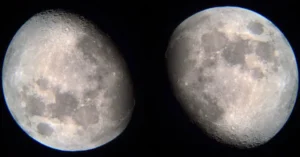Viewed through telescope, appearing upside down in the eyepiece