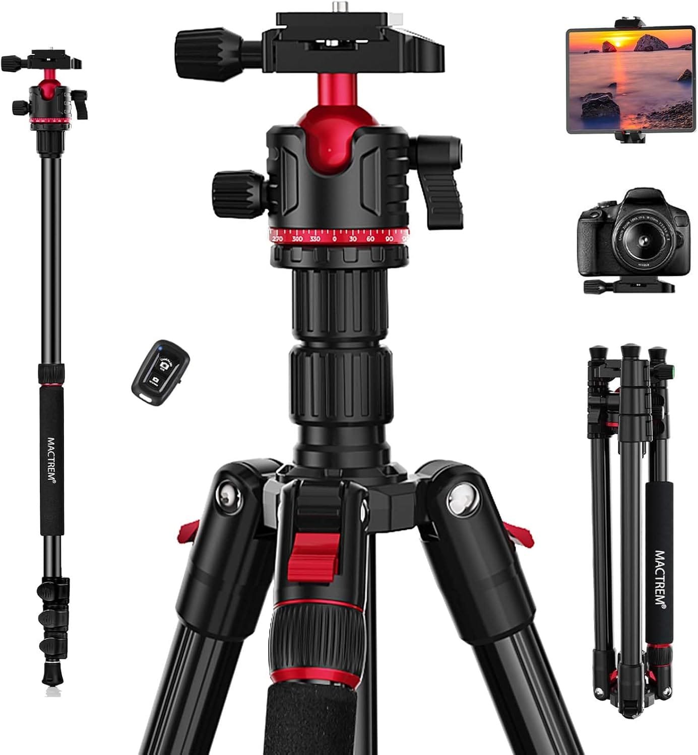 MACTREM 67″ Aluminum Travel Tripod & Monopod