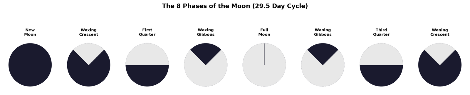 How to Use a Telescope to See the Moon: A Complete Beginner's Guide 5 The 8 Phases of the Moon showing the 29.5 day cycle from New Moon to Full Moon and back