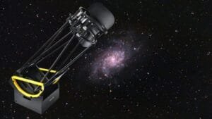 Dobsonian telescope pointing towards the starry night sky
