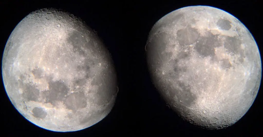 Viewed through telescope, appearing upside down in the eyepiece